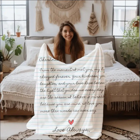 Personalized Love Letter Sherpa Fleece Blanket featuring custom text design